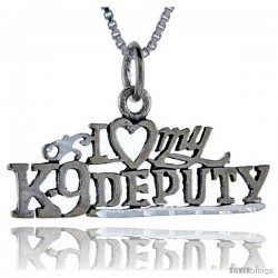 Sterling Silver I Love My K-9 Deputy Talking Pendant, 1 in wide