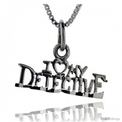 Sterling Silver I Love My Detective Talking Pendant, 1 in wide