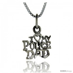 Sterling Silver Love My Police Dad Talking Pendant, 1 in wide