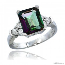 14k White Gold Ladies Natural Mystic Topaz Ring Emerald-shape 9x7 Stone Diamond Accent