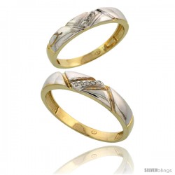 Gold Plated Sterling Silver Diamond 2 Piece Wedding Ring Set His 4.5mm & Hers 4mm