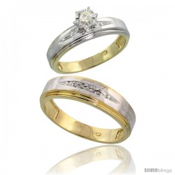 Gold Plated Sterling Silver 2-Piece Diamond Wedding Engagement Ring Set for Him & Her, 5mm & 6mm wide -Style Agy113em