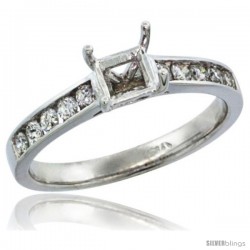 14k White Gold Semi Mount (for 5mm 0.75 Carat Size Princess Cut) Diamond Ring w/ 0.30 Carat Brilliant Cut ( H-I Color SI1