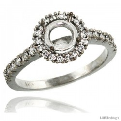 14k White Gold Semi Mount (for 6mm 1 Carat Size Round Diamond) Engagement Ring w/ 0.34 Carat Brilliant Cut Diamonds, 3/8 in