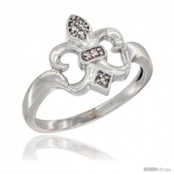 14k White Gold Diamond Fleur De Lis Ring 5/8 in wide