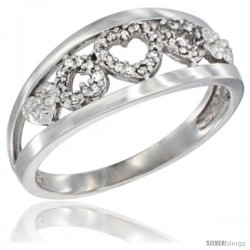 14k White Gold Diamond Dainty Hearts Ring 3/8 in wide