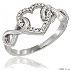 14k White Gold Diamond Heart Ring Infinity Symbols 3/8 in wide