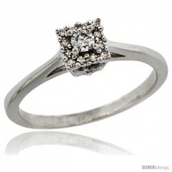 14k White Gold Square-shaped Diamond Engagement Ring w/ 0.119 Carat Brilliant Cut Diamonds, 3/16 in. (5mm) wide