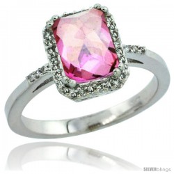 10k White Gold Diamond Pink Topaz Ring 1.6 ct Emerald Shape 8x6 mm, 1/2 in wide -Style Cw906129