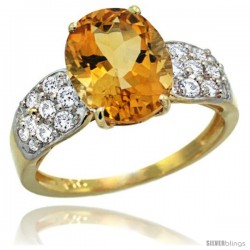 14k Gold Natural Citrine Ring 10x8 mm Oval Shape Diamond Accent, 3/8inch wide