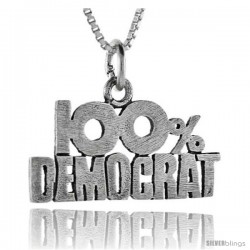 Sterling Silver 100 Percent Democrat Talking Pendant, 1 in wide