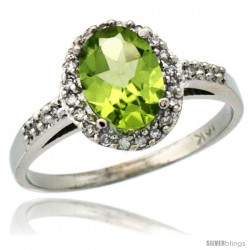 10k White Gold Diamond Peridot Ring Oval Stone 8x6 mm 1.17 ct 3/8 in wide