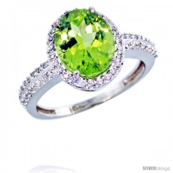 10k White Gold Diamond Peridot Ring Oval Stone 10x8 mm 2.4 ct 1/2 in wide