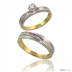 Gold Plated Sterling Silver 2-Piece Diamond Wedding Engagement Ring Set for Him & Her, 3.5mm & 4.5mm wide