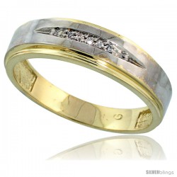 Gold Plated Sterling Silver Mens Diamond Wedding Band, 3/16 in wide -Style Agy114mb