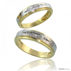 Gold Plated Sterling Silver Diamond 2 Piece Wedding Ring Set His 4.5mm & Hers 3.5mm