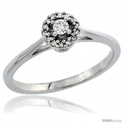 14k White Gold Round Diamond Engagement Ring w/ 0.112 Carat Brilliant Cut Diamonds, 1/4 in. (6mm) wide