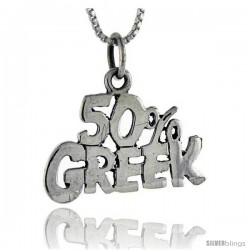 Sterling Silver 50 Percent Greek Talking Pendant, 1 in wide