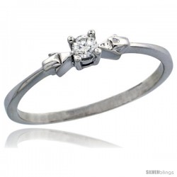 14k White Gold Solitaire Diamond Engagement Ring w/ 0.077 Carat Brilliant Cut Diamond, 1/8 in. (3mm) wide