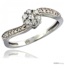 14k White Gold Flower Cluster Diamond Engagement Ring w/ 0.28 Carat Brilliant Cut Diamonds, 1/4 in. (6mm) wide