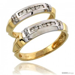 14k Gold 2-Piece His (5mm) & Hers (4mm) Diamond Wedding Band Set w/ Rhodium Accent, w/ 0.42 Carat Brilliant Cut Diamonds