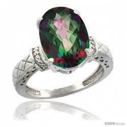 14k White Gold Diamond Mystic Topaz Ring 5.5 ct Oval 14x10 Stone