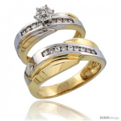 14k Gold 2-Piece Diamond Ring Set w/ Rhodium Accent ( Engagement Ring & Man's Wedding Band ), w/ 0.36 Carat Brilliant Cut