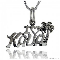 Sterling Silver I Love Kauai Talking Pendant, 1 in wide -Style Pa908