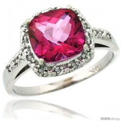 10k White Gold Diamond Pink Topaz Ring 2.08 ct Cushion cut 8 mm Stone 1/2 in wide