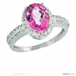 10k White Gold Diamond Pink Topaz Ring Oval Stone 9x7 mm 1.76 ct 1/2 in wide