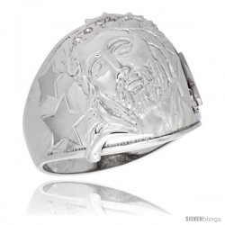 Sterling Silver Men's Jesus Christ Ring Brilliant Cut Cubic Zirconia Stones, 20mm (13/16 in) wide