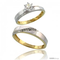 Gold Plated Sterling Silver 2-Piece Diamond Wedding Engagement Ring Set for Him & Her, 3.5mm & 4.5mm wide -Style Agy115em