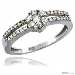 14k White Gold Flower Cluster Diamond Engagement Ring w/ 0.37 Carat Brilliant Cut Diamonds, 1/4 in. (6.5mm) wide