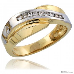 14k Gold Men's Diamond Band w/ Rhodium Accent, w/ 0.16 Carat Brilliant Cut Diamonds, 5/16 in. (8mm) wide