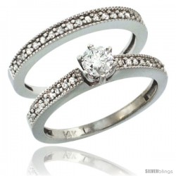 14k White Gold 2-Pc. Diamond Engagement Ring Set w/ 0.50 Carat Brilliant Cut Diamonds, 1/8 in. (3mm) wide