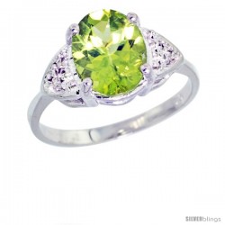 10k White Gold Diamond Peridot Ring 2.40 ct Oval 10x8 Stone 3/8 in wide