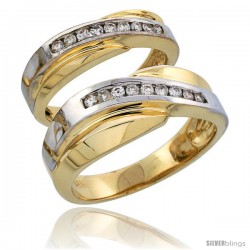 14k Gold 2-Piece His (8mm) & Hers (5mm) Diamond Wedding Band Set w/ Rhodium Accent, w/ 0.32 Carat Brilliant Cut Diamonds