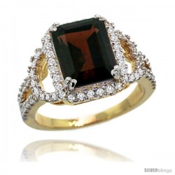 14k Gold Natural Garnet Ring 10x8 mm Emerald Shape Diamond Halo, 1/2inch wide