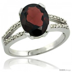 Sterling Silver and Diamond Halo Natural Garnet Ring 2.4 carat Oval shape 10X8 mm, 3/8 in (10mm) wide