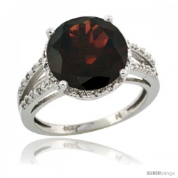 Sterling Silver Diamond Natural Garnet Ring 5.25 ct Round Shape 11 mm, 1/2 in wide