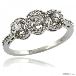 14k White Gold 3-Stone Diamond Engagement Ring 0.375 cttw Brilliant Cut Diamonds 1/4 in wide