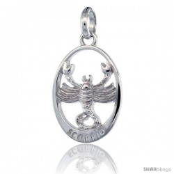 Sterling Silver SCORPIO Zodiac Sign Pendant (Oct. 23 - Nov. 21) Flawless Quality, 3/4 in (18 mm) tall