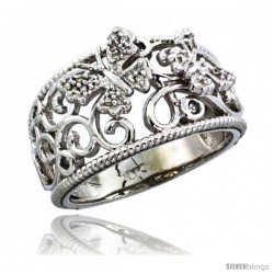 10k White Gold Butterfly & Swirls Diamond Ring w/ 0.11 Carat Brilliant Cut Diamonds, 7/16 in. (11.5mm) wide