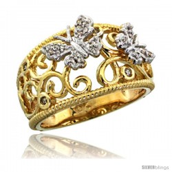 10k Gold Butterfly & Swirls Diamond Ring w/ 0.11 Carat Brilliant Cut Diamonds, 7/16 in. (11.5mm) wide