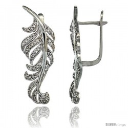 14k White Gold Large Leaf Diamond Earrings w/ 0.82 Carat Brilliant Cut ( H-I Color VS2-SI1 Clarity ) Diamonds