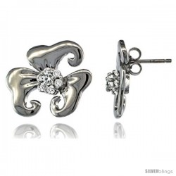 14k White Gold Flower Earrings w/ 0.32 Carat Brilliant Cut ( H-I Color VS2-SI1 Clarity ) Diamonds