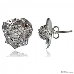 14k White Gold Rose Flower Earrings w/ 0.40 Carat Brilliant Cut ( H-I Color VS2-SI1 Clarity ) Diamonds