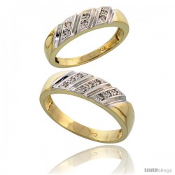 Gold Plated Sterling Silver Diamond 2 Piece Wedding Ring Set His 6mm & Hers 5mm -Style Agy116w2