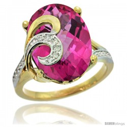 14k Gold Natural Pink Topaz Ring 16x12 mm Oval Shape Diamond Accent, 5/8 in wide