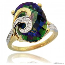 14k Gold Natural Mystic Topaz Ring 16x12 mm Oval Shape Diamond Accent, 5/8 in wide